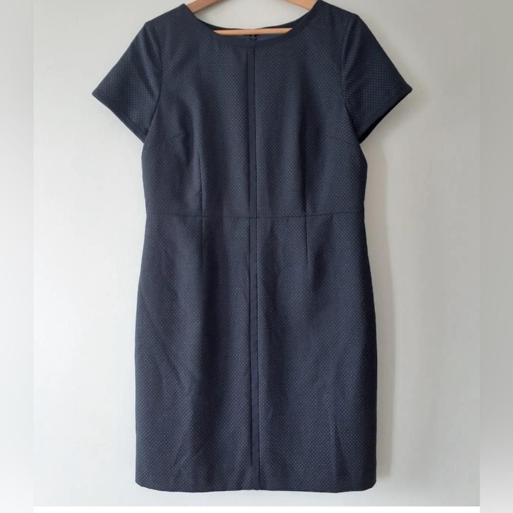 Talbots Navy Blue Short Sleeved Sheath Dress with Microdot Pattern 14